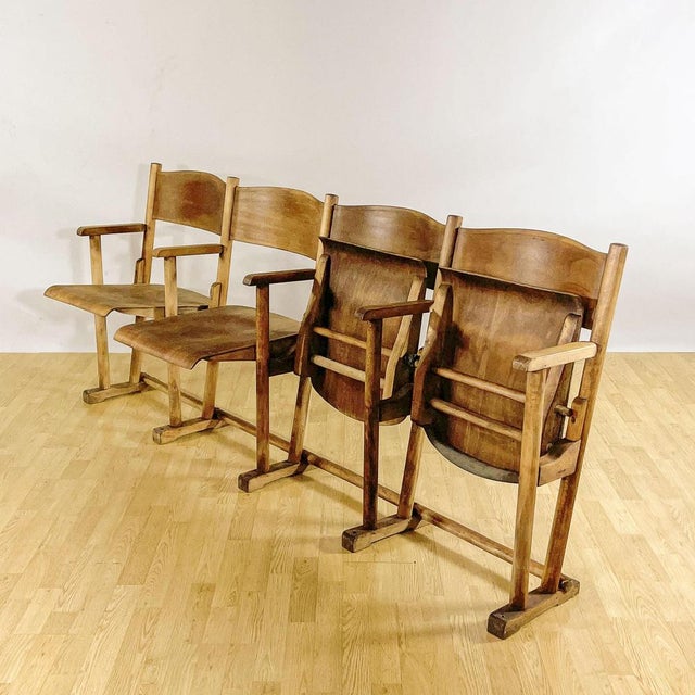 Wooden Four-Seat Cinema Bench, Italy, 1950s For Sale - Image 3 of 18