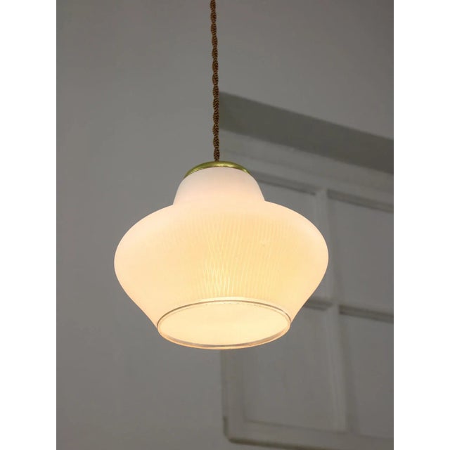 Small Mid-Century Italian Brass and Opaline Pendant Lamp For Sale - Image 5 of 12