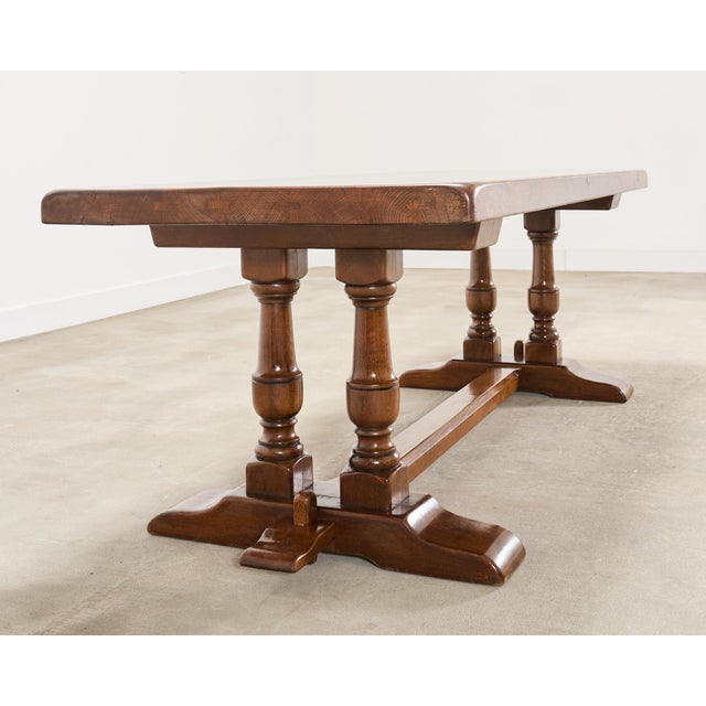 Country French Provincial Oak Double Trestle Dining Table 7 Ft For Sale - Image 16 of 18