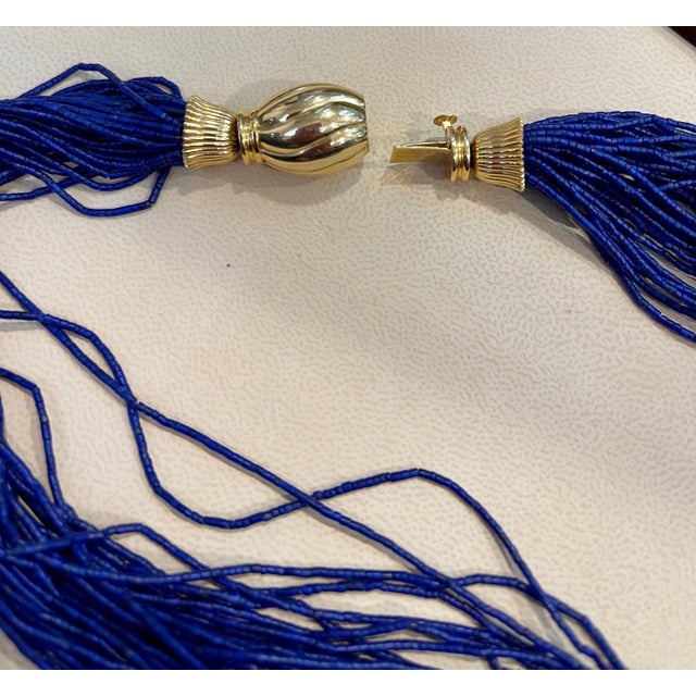 Certified Vintage Lapis Lazuli Multi Strand Necklace 14 Kt Yellow Gold Clasp For Sale - Image 12 of 18