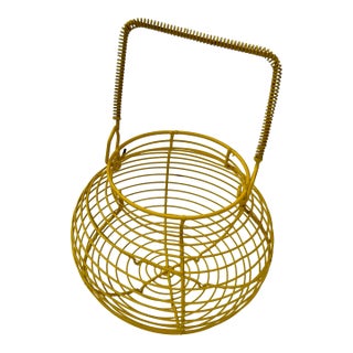 Mid-Century Yellow Egg Wire Basket With Handle For Sale