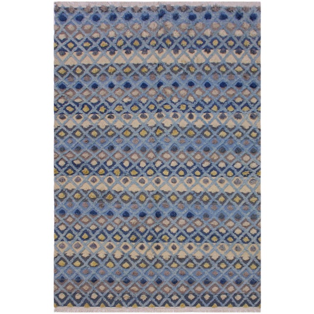 1990s Moroccan High-Low Pile Wool Rug - 6'5" X 9' For Sale