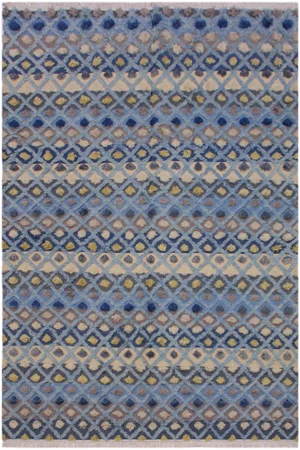 1990s Moroccan High-Low Pile Wool Rug - 6'5" X 9'