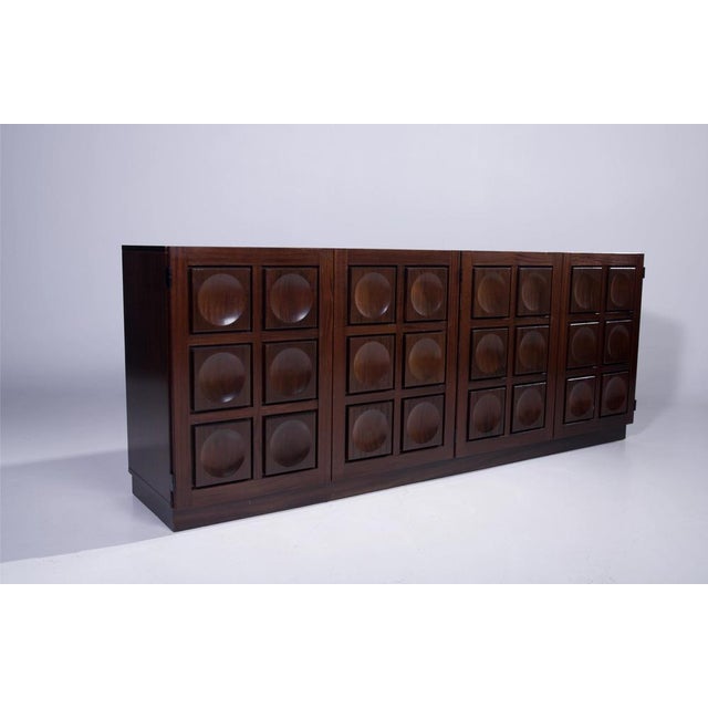 Brutalist Sideboard in Stained Mahogany, Belgian, 1970s For Sale - Image 4 of 6