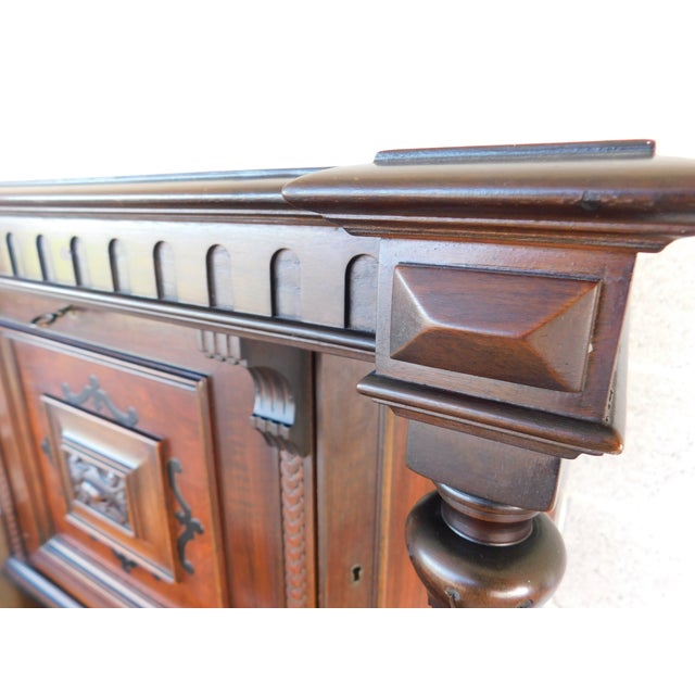 Antique Mahogany Jacobean Style Petite Size Drop Front Desk 37"w For Sale - Image 12 of 16