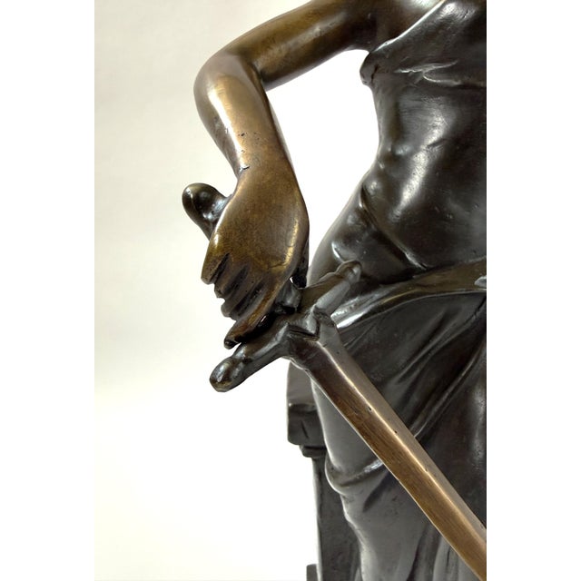 Mid 20th Century Bronze Sculpture of Woman With Sword and Helmet For Sale - Image 5 of 8