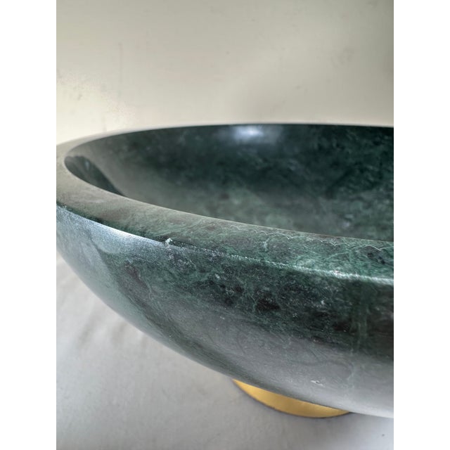 Contemporary Green Marble Bowl on Brass-Cladded Base -Ralph Lauren-. For Sale - Image 4 of 9