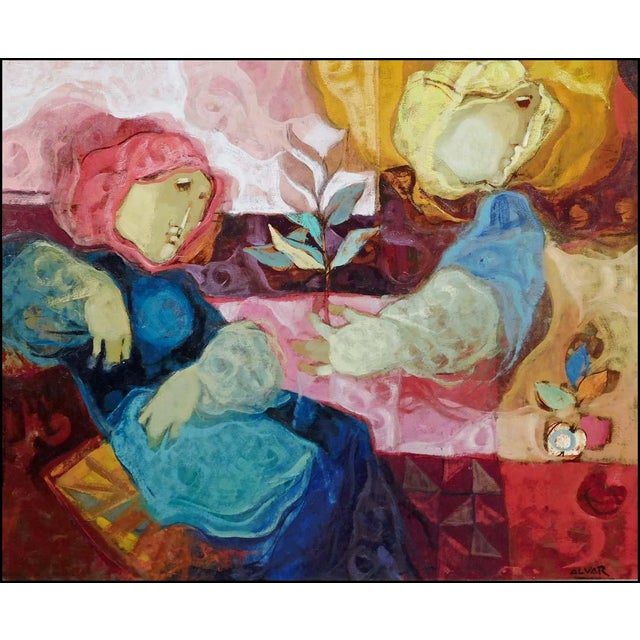 "El Reposo" by Sunol Alvar Original Oil Painting on Board Hand signed by the artist Framed Size: 27" x 32" Image Size :...