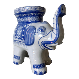 Vintage Handmade Blue & White Ceramic Elephant Garden Stool