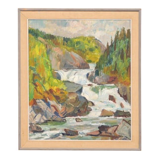 Mid 20th Century Swedish Framed Cascading Waterfall Painting For Sale