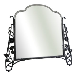 Art Deco Mirror with Faceted Glass in Steel Frame, 1940s For Sale
