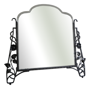 Art Deco Mirror with Faceted Glass in Steel Frame, 1940s