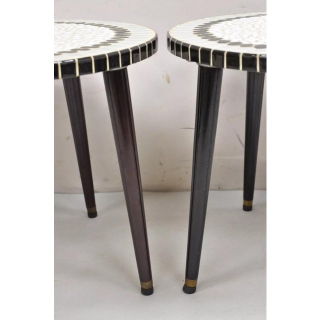 Vintage Mid Century Modern Mosaic Tile Top Round Low Side Tables - a Pair For Sale - Image 9 of 12