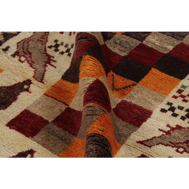 Textile Vintage Persian Gabbeh Rug, Checkerboard and Bird Pictorials - Rug & Kilim For Sale - Image 7 of 10