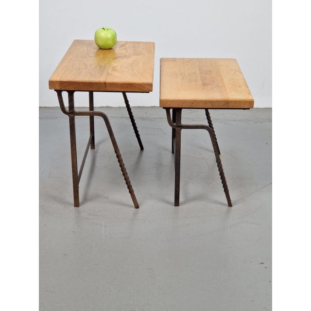 Brutalist Cast Iron and Oak Nesting Tables, 1970s, Set of 2 For Sale - Image 10 of 16