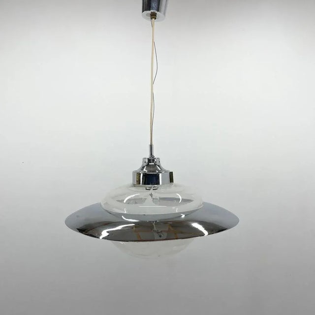 Italian Murano Glass and Chrome Saturn Pendant, 1970s For Sale - Image 3 of 13