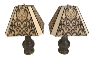 Pewter and Brass Table Lamps With Custom Shades - a Pair