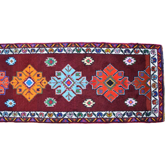 Turkish Runner Rug. Hand-Knotted Tribal Deep Pink Color Hallway Rug, Kitchen Decor - 3′ × 12′ For Sale - Image 13 of 17