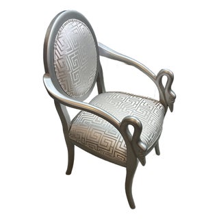 1980s Silver Swan Arm Accent Chair For Sale