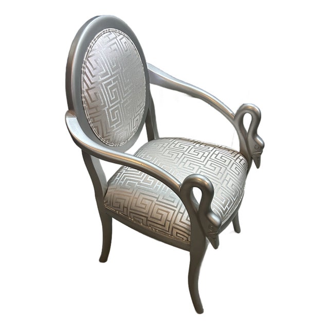 1980s Silver Swan Arm Accent Chair For Sale