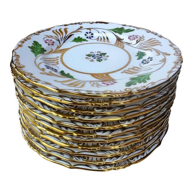 Vintage Royal Chelsea England Gilt Floral Plates - Set of 11 For Sale