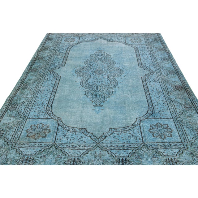 Persian Vintage Persian Overdyed Handmade Medallion Blue Wool Rug For Sale - Image 3 of 11