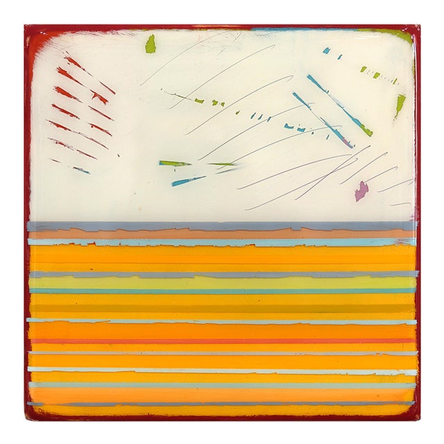 In Tune 66 - Small Modern Resin Yellow Striped Minimalist Original Artwork by Ricky Hunt For Sale