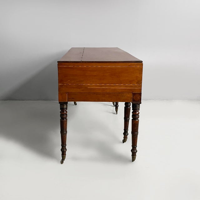Italian Desk in Wood with Drawers and Brass Handles, Late 1800s For Sale - Image 4 of 18
