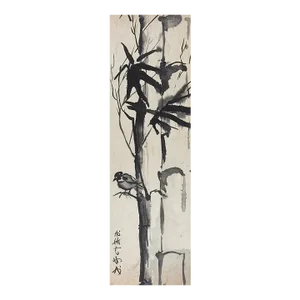 Mid 20th Century Japanese Style Bird in Tree Ink Painting