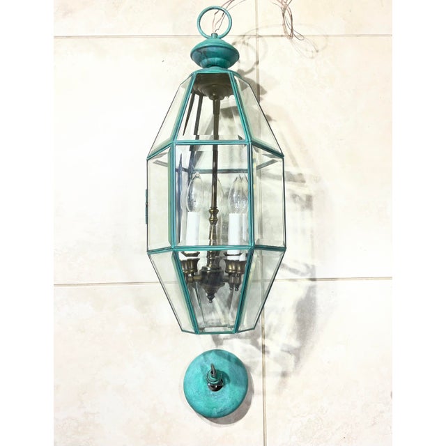 Vintage Hexagonal Solid Brass Hanging Lantern / Foyer Pendant Light 24”h X 10” W For Sale - Image 15 of 18