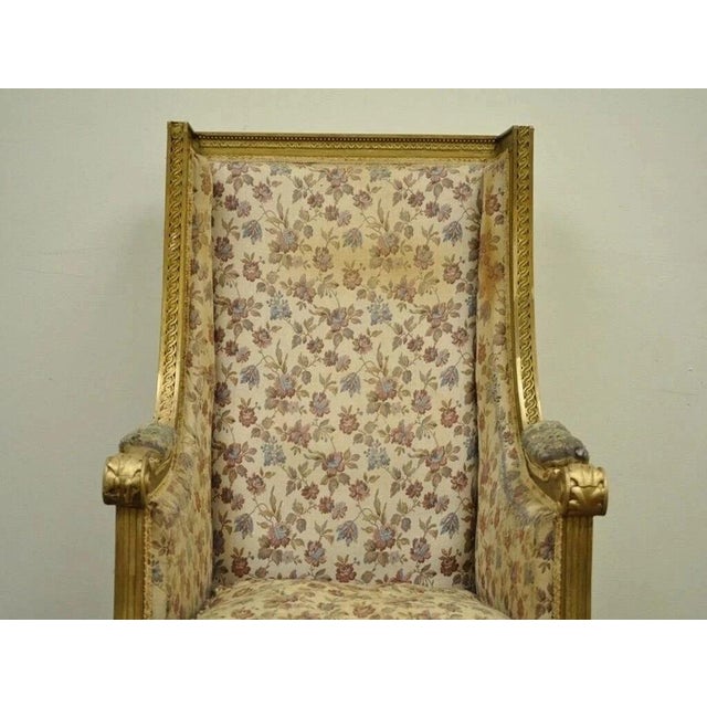 French Antique French Louis XVI Victorian Gold Gilt Wood Wing Back Bergere Arm Chair For Sale - Image 3 of 10