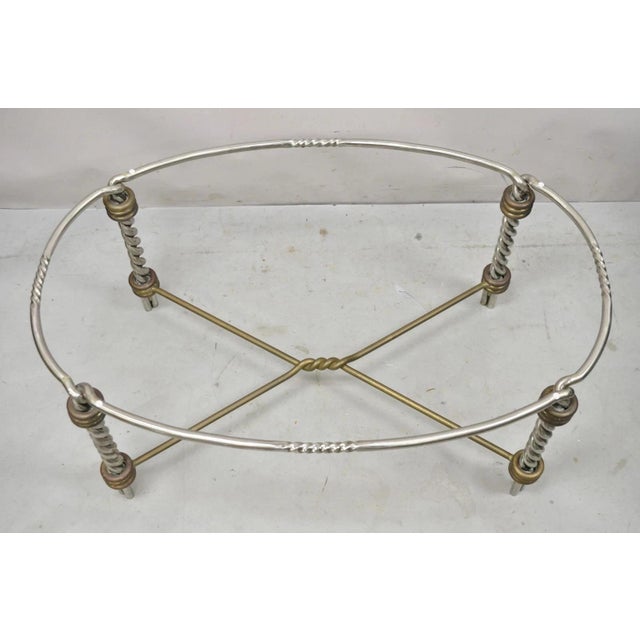 Neoclassical Vintage Italian Neoclassical Style Steel Bronze Twisted Metal Oval Coffee Table For Sale - Image 3 of 9