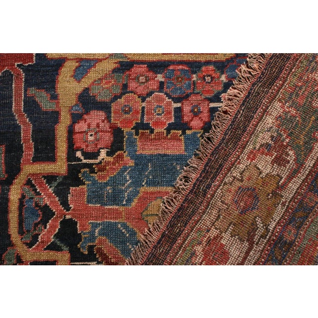 Hand-Knotted Antique Bidjar Rug in Red and Blue Floral Pattern For Sale In New York - Image 6 of 6