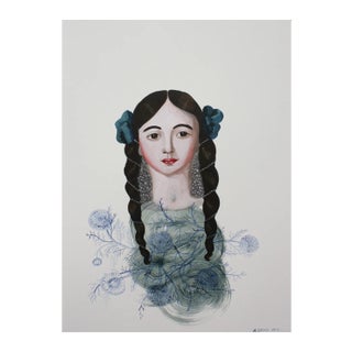 Anne Siems, Face 5, Painting with Female Portrait, on White Clay Panel, 2016 For Sale