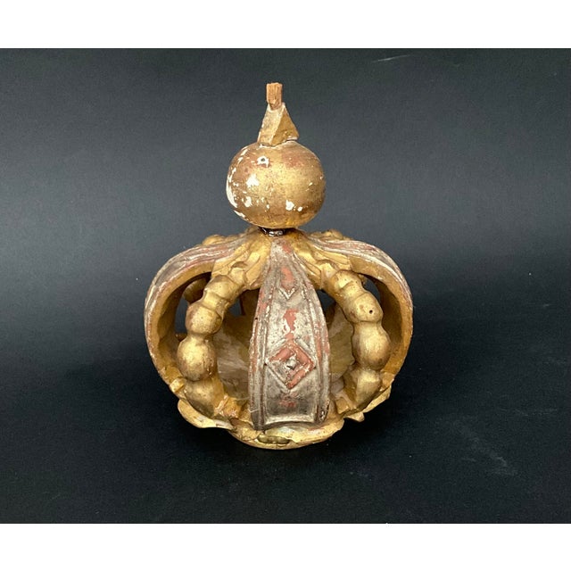 Rare antique religious crown in carved, gilt and silvered wood, probably Iberian and possibly Spanish, dating from the...