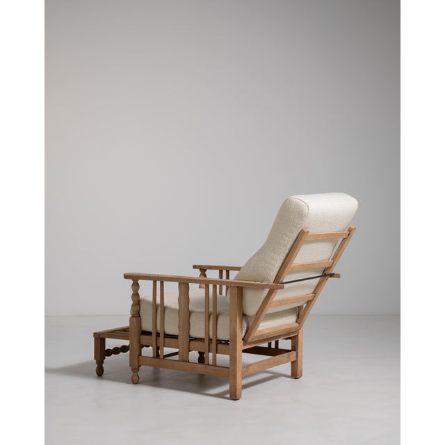 French Oak Reclining Armchair with Pull-Out Footrest, Antique, France, Circa 1940 For Sale - Image 11 of 18