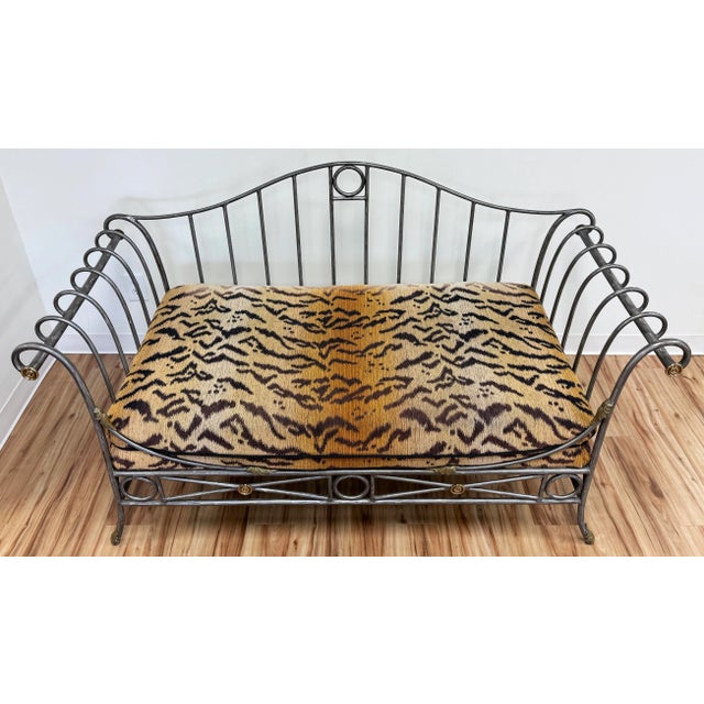 French Vintage Maison Jansen Style Scrolled Steel Settee Daybed For Sale - Image 3 of 13