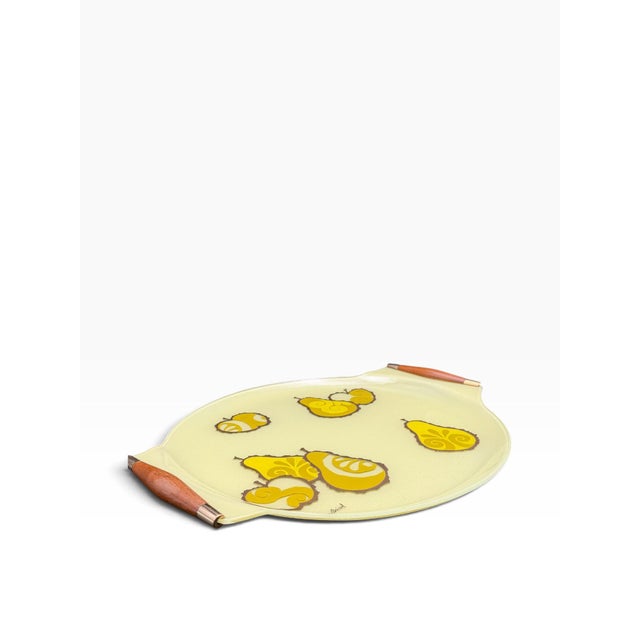 Wood Vintage MCM Georges Briard Large Fruit Curved Glass Tray W/ Wood Handles For Sale - Image 7 of 8