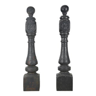 Pair of Antique Victorian 48.5 In. Black Cast Iron Newel Posts For Sale