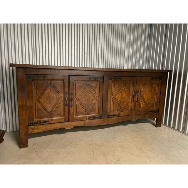 Vintage French Oak Brutalist Sideboard With Iron Hardware, 1970s For Sale - Image 10 of 12