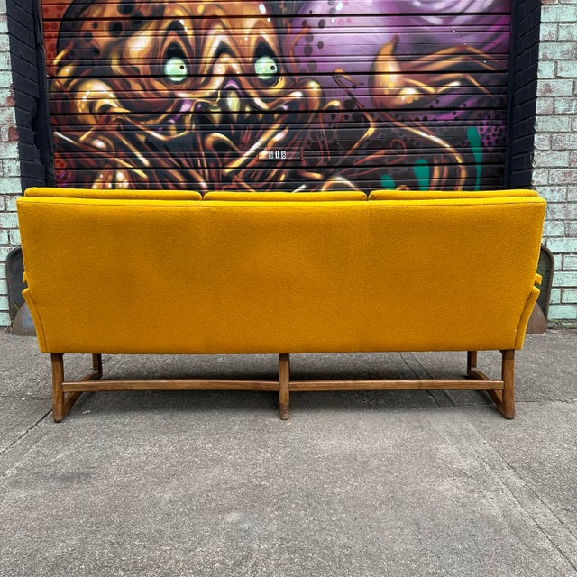 Mustard Mid 20th Century Pearsall-Style Sofa With Walnut Base For Sale - Image 8 of 12