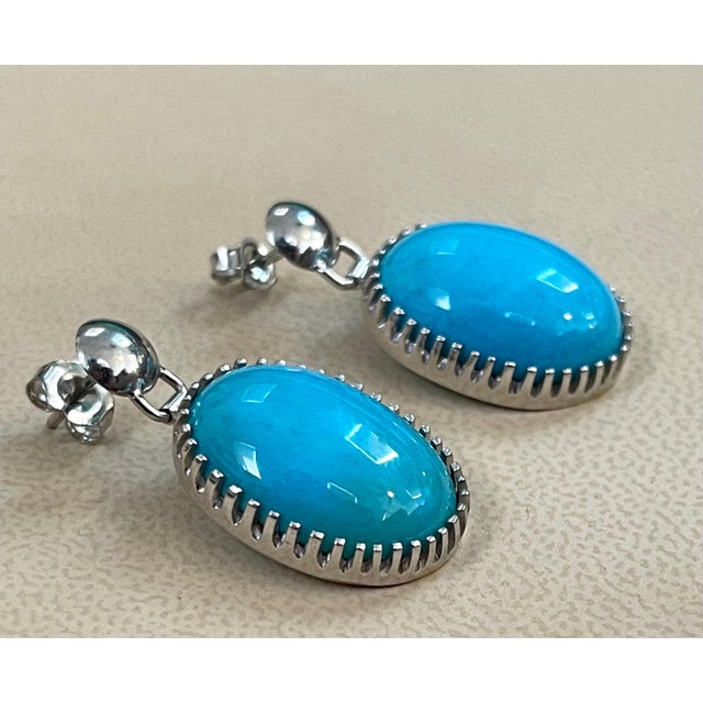 22 Carat Natural Sleeping Beauty Turquoise Cocktail Earring 18 Karat White Gold For Sale - Image 18 of 18