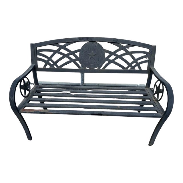 Late 20th Century Outdoor Cast Aluminum State Seal of Texas Bench For Sale