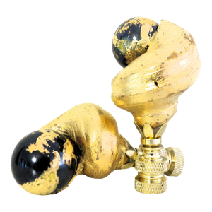 Gold Leaf Fiji Shell Lamp Finials With Black Blown Murano Glass, a Pair by C. Damien Fox