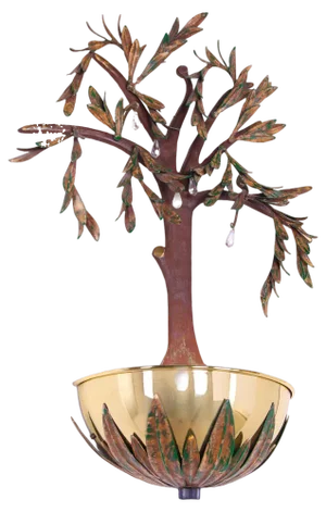 French Olive Tree Gilt Tole Metal Crystal Wall Light