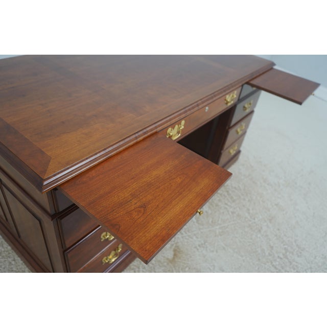 Brown Statton Large Kneehole Cherry Executive Desk For Sale - Image 8 of 18