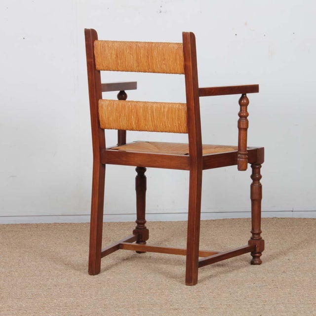 Oak Straw-Seated Armchairs, 1950s, Set of 2, in Good conditions. Designed 1950 to 1959