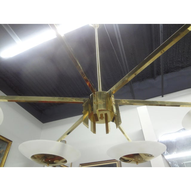 Arteluce 1980s Italian Brass and Glass Chandelier Attributed to Stilnovo For Sale - Image 4 of 12