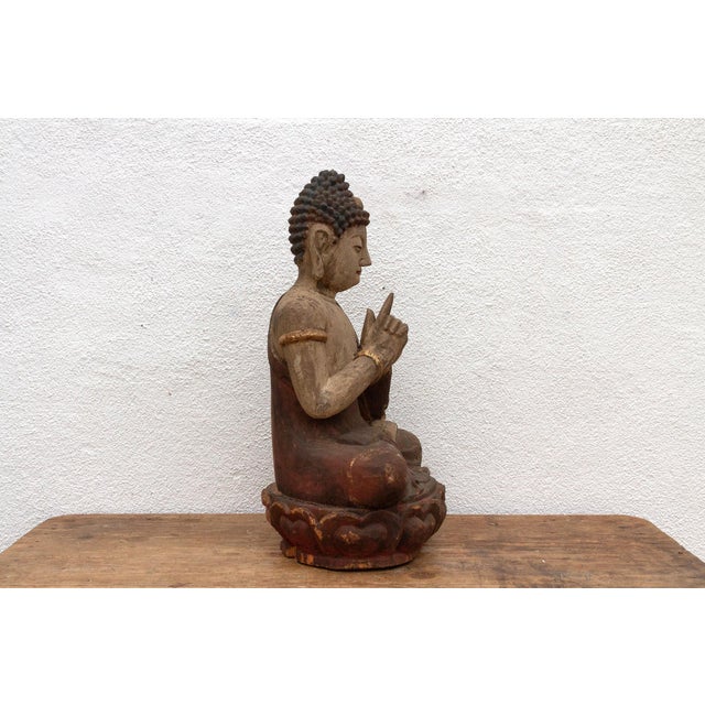 Wood Antique Finely Carved Seated Buddha For Sale - Image 7 of 12