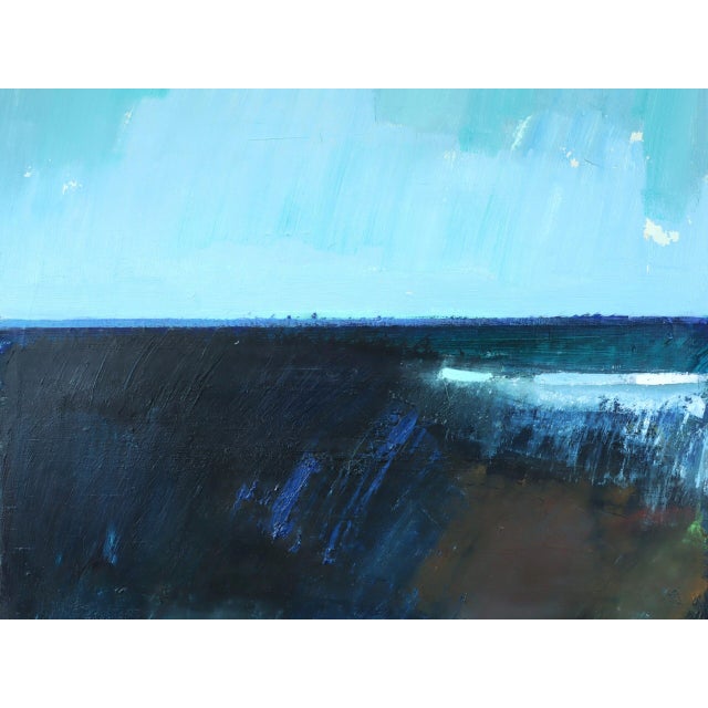 1973 Modernist 'Blue Divide' Vintage Swedish Original Abstract Landscape Oil Painting, Framed For Sale - Image 9 of 14